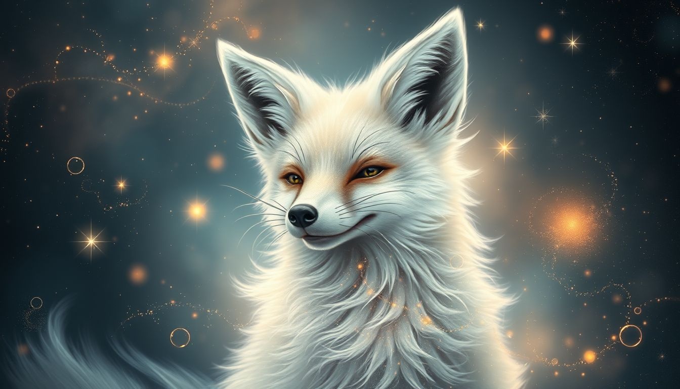 Un renard argenté souriant symbolise la ruse bienveillante intérieure.