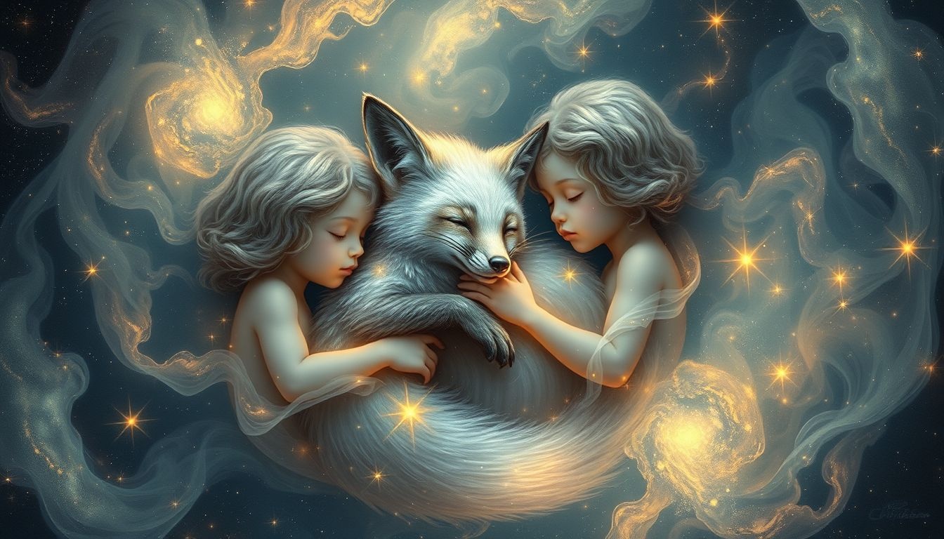 Le renard argenté symbolise l'ingéniosité protectrice envers les enfants.