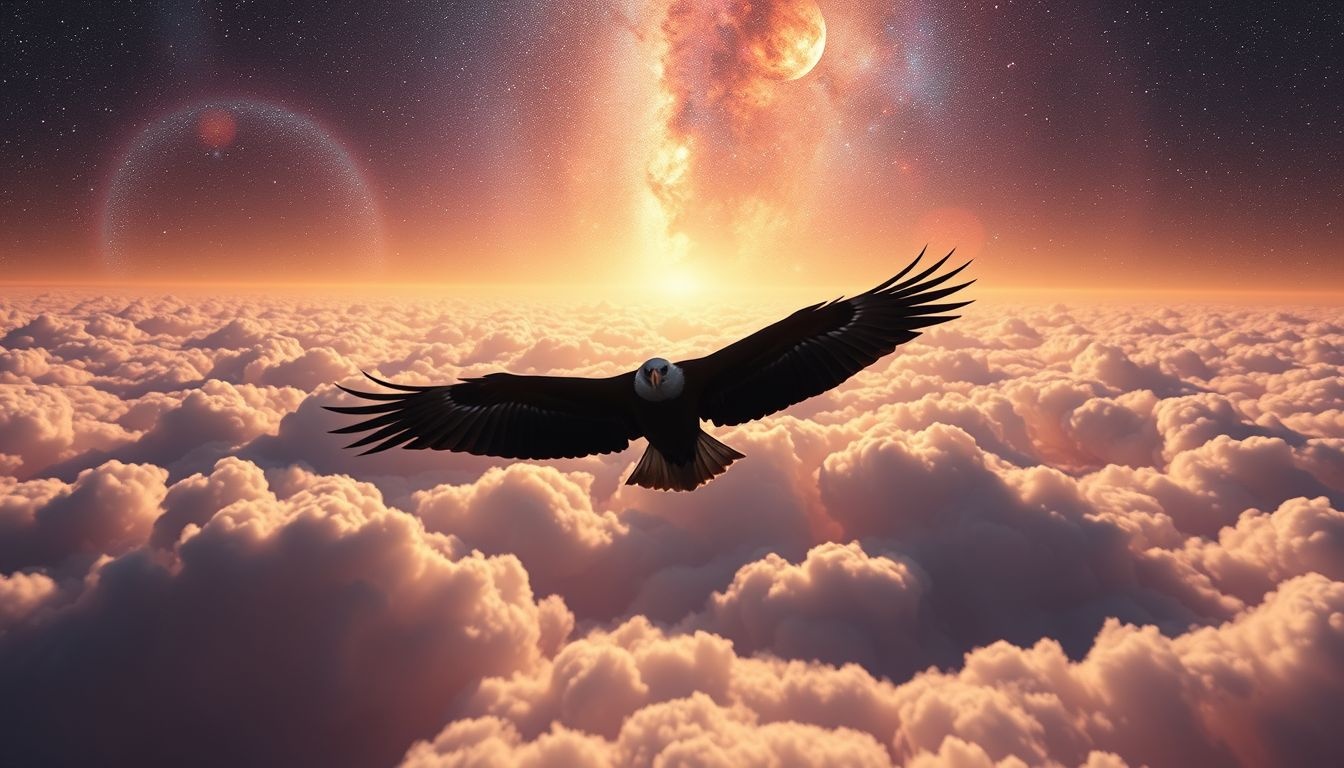 L'aigle volant haut symbolise l'aspiration vers de nouveaux horizons.
