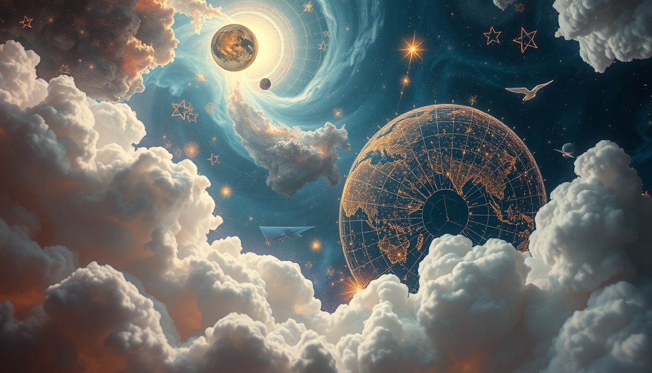 Les cartes célestes lumineuses symbolisent intuition claire et guidance divine.