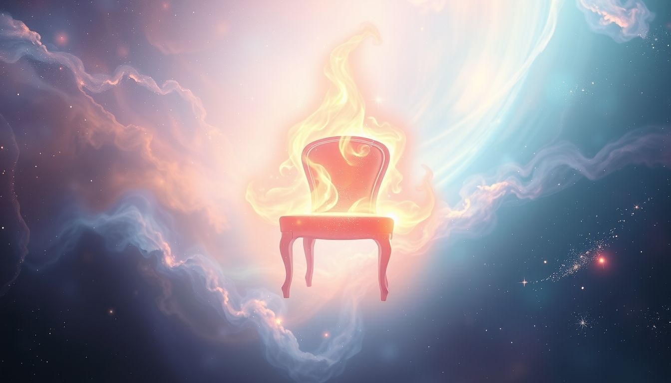 Le feu purifie la chaise, symbolisant une guérison émotionnelle profonde.