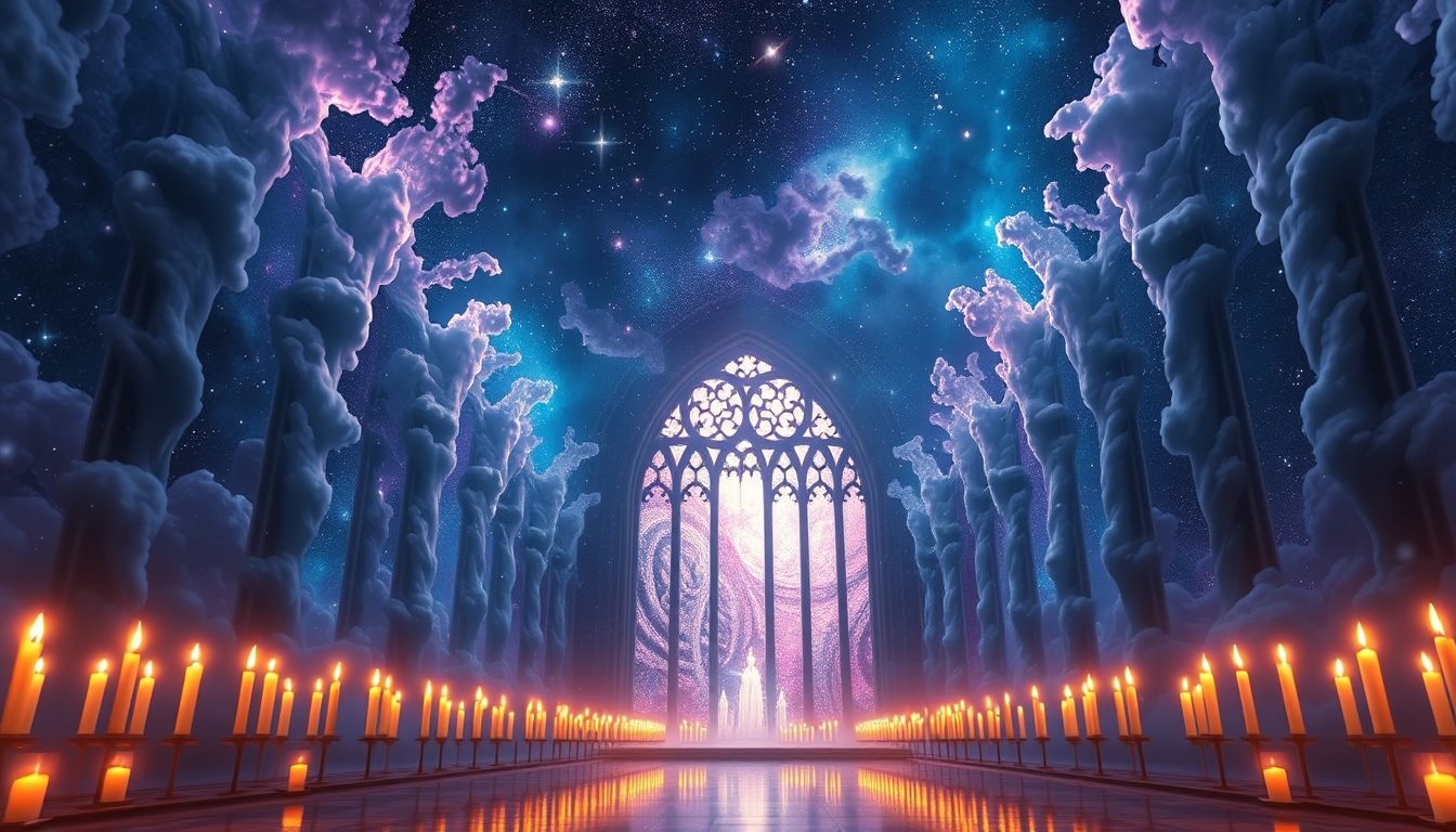 L'arche de bougies symbolise la lumière divine et l'espoir éternel.