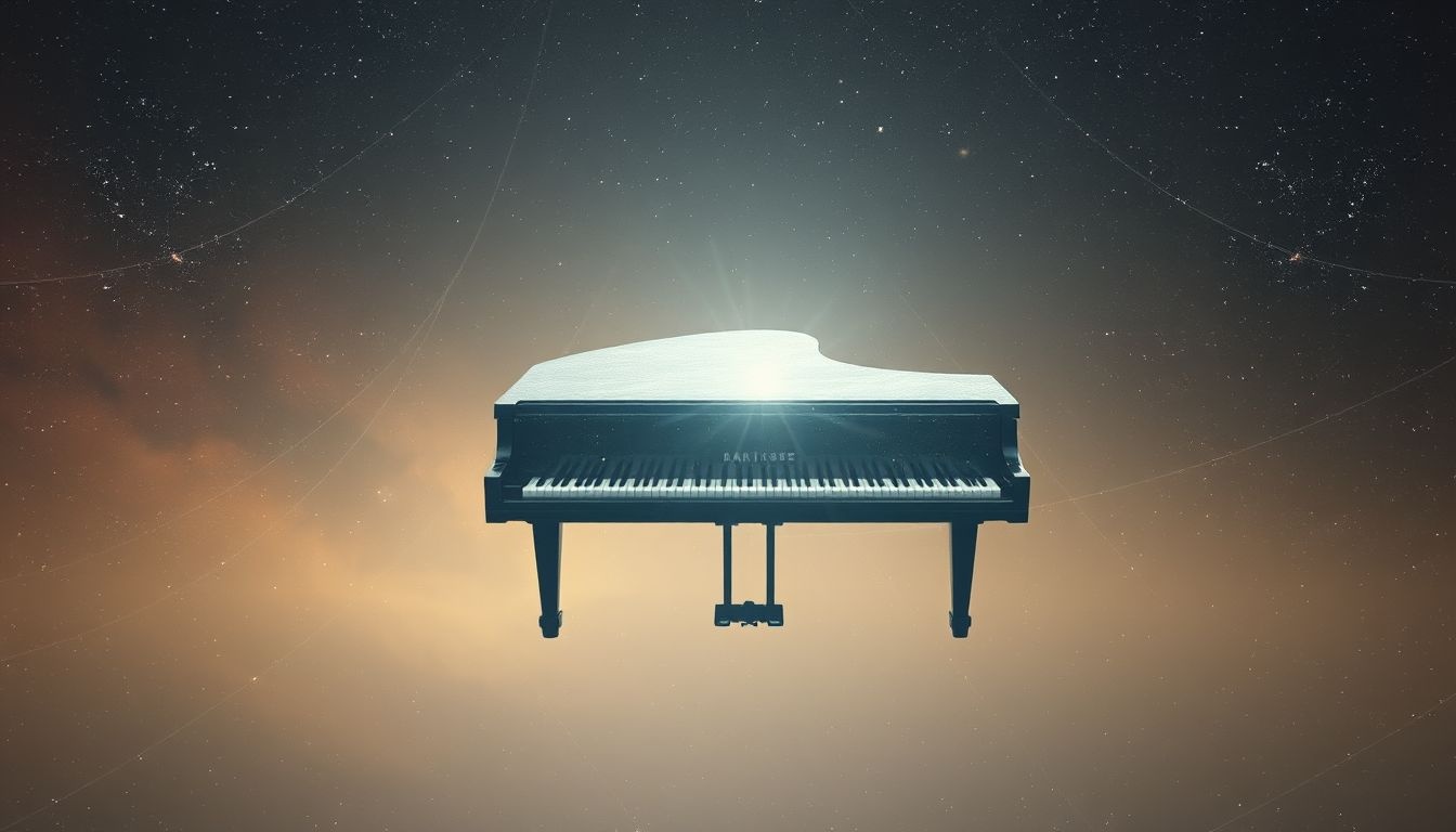 Le piano sans touches symbolise souvent une créativité bloquée ou silencieuse.
