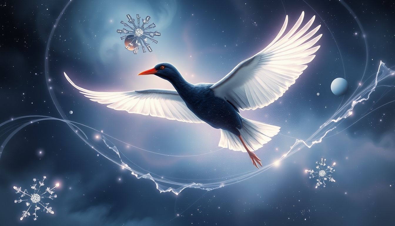 La poule d'eau volant symbolise la liberté et la légèreté.