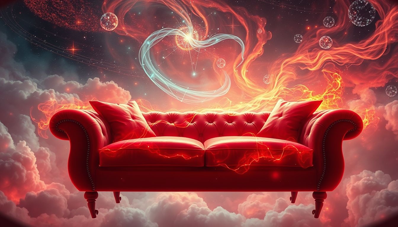Rêver d’un canapé rouge symbolise une passion intense et débordante.