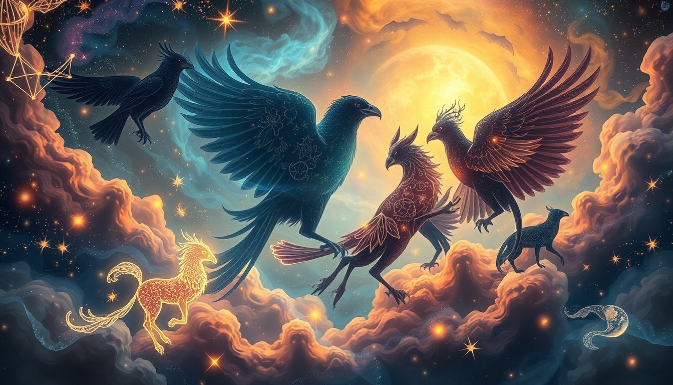 Rêver de corbeaux avec d’autres animaux révèle des conflits intérieurs.