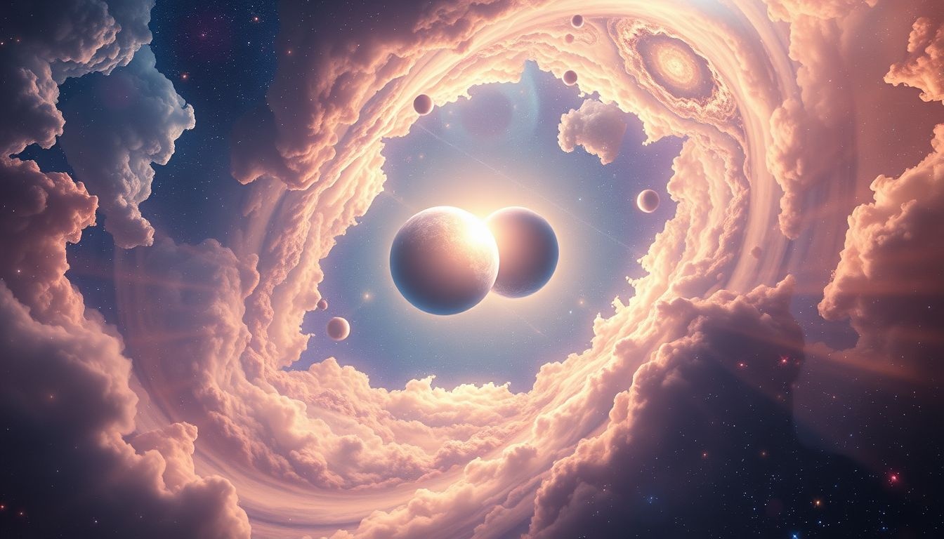 Une conjonction astrale symbolise l’union et les transformations profondes.