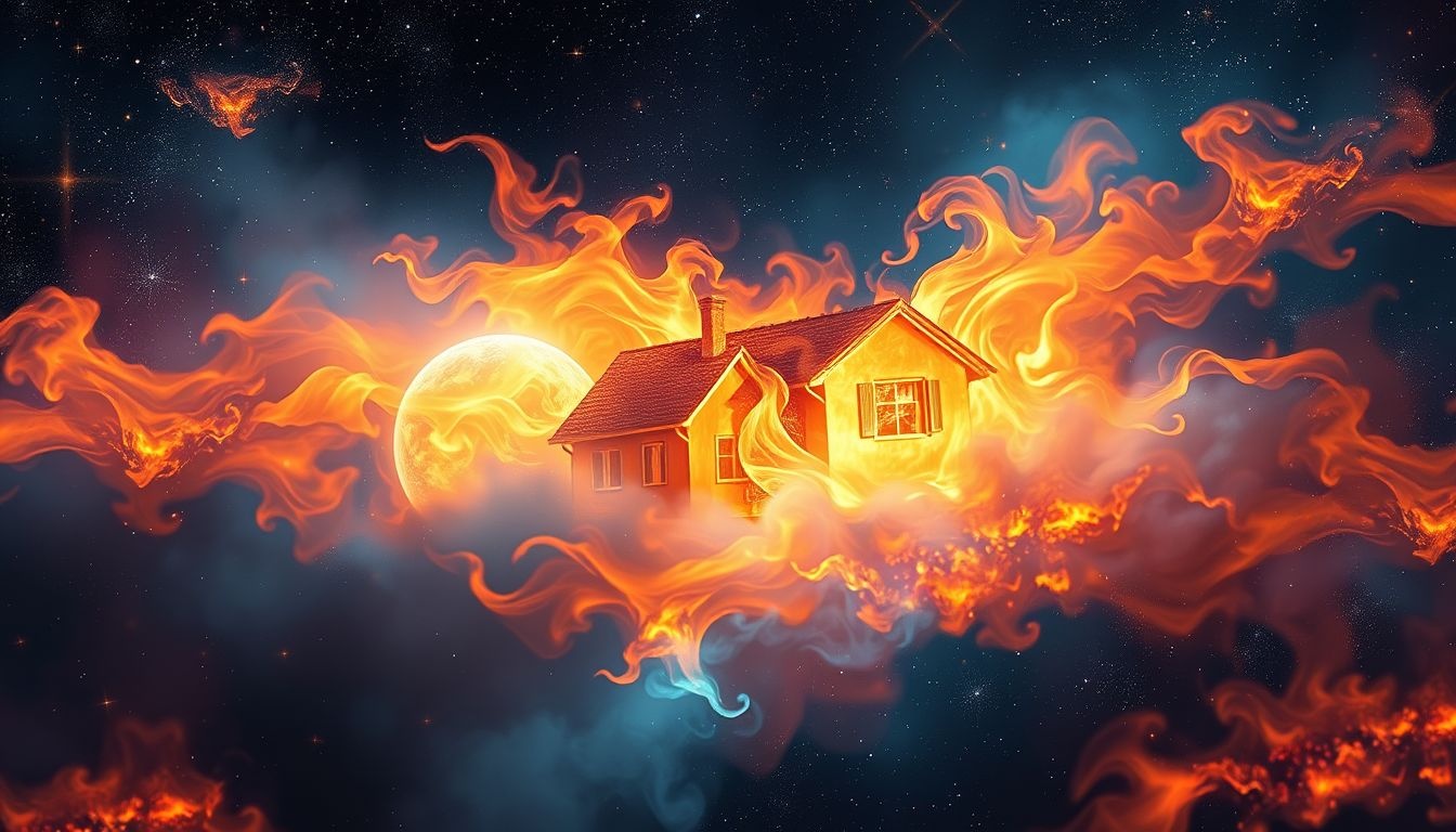 Rêver d’une maison en feu symbolise souvent une transformation intérieure profonde.