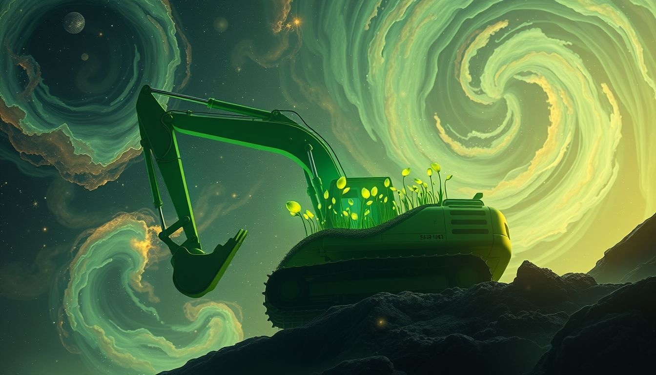 Rêver d'une pelleteuse verte symbolise une croissance fertile et positive.