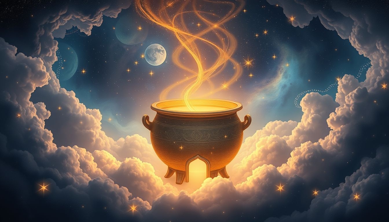 Recevoir un chaudron en rêve symbolise l’éveil de talents cachés.