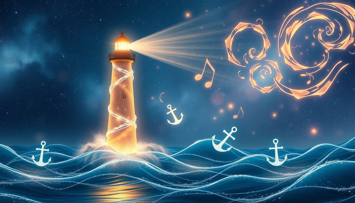 Un chant de marin dans un phare symbolise l'espoir guidant l'âme.