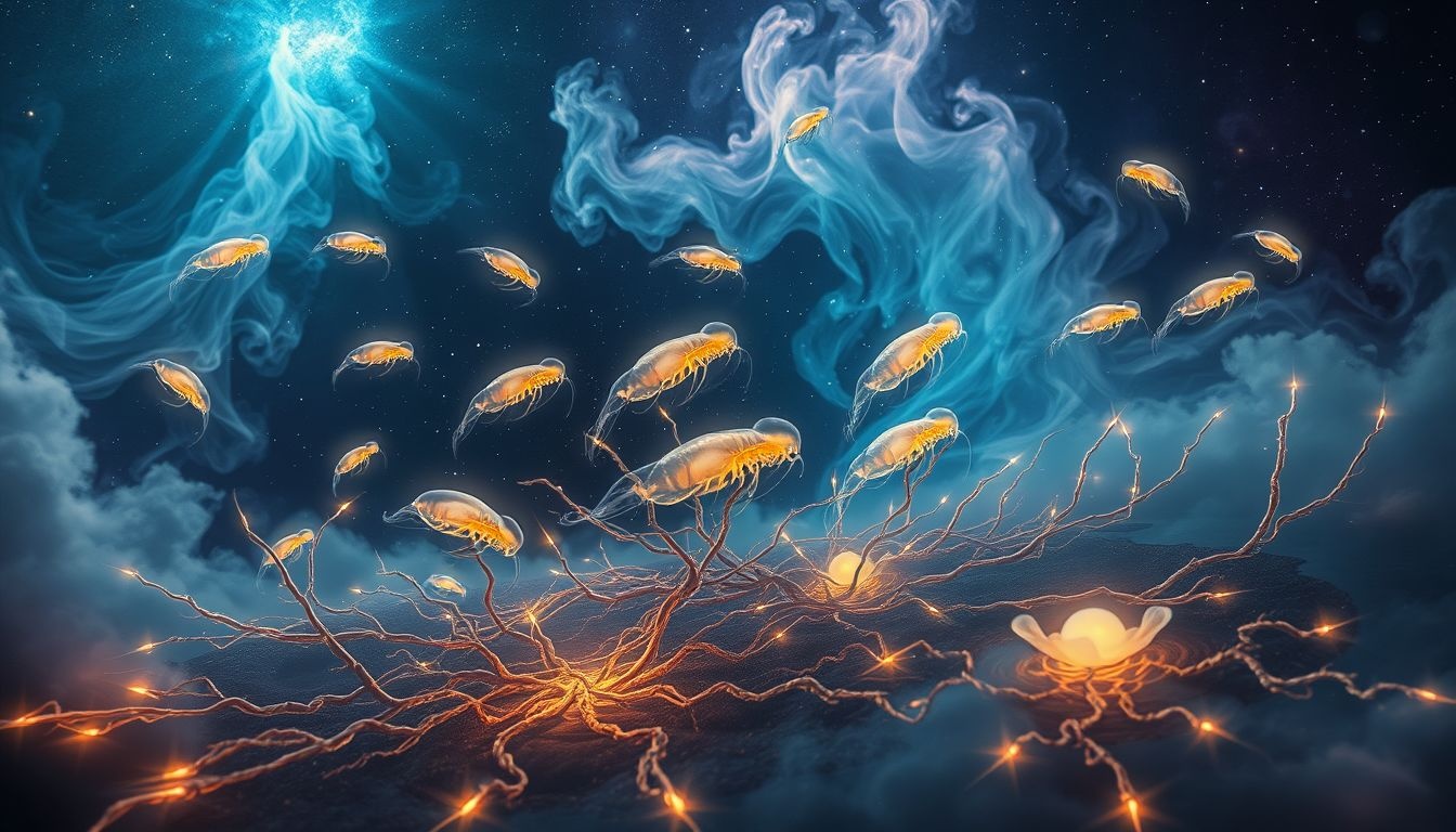 Les larves symbolisent l'évolution secrète enracinée dans la terre.