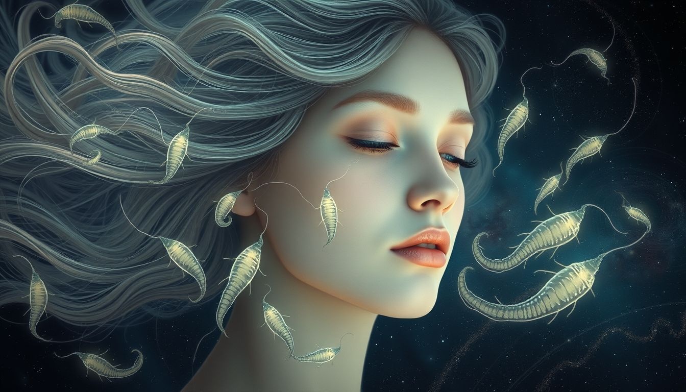 Rêver de larves dans cheveux symbolise pensées envahissantes et obsessions.