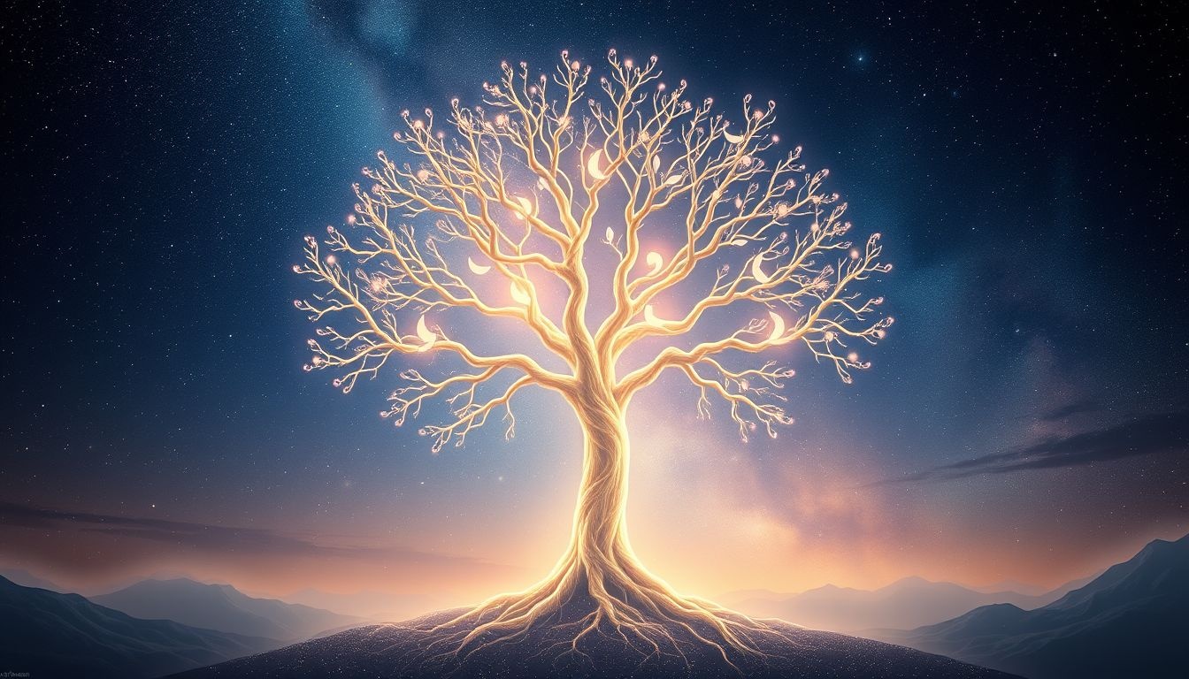 L'arbre de vie parlant symbolise guidance spirituelle et sagesse intérieure.