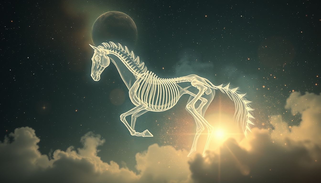 Rêver d’un cheval squelettique symbolise anxiété face à la mort.