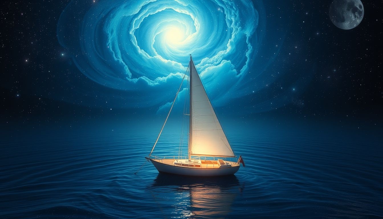 Un voilier vide symbolise souvent une quête intérieure ou perte de cap.