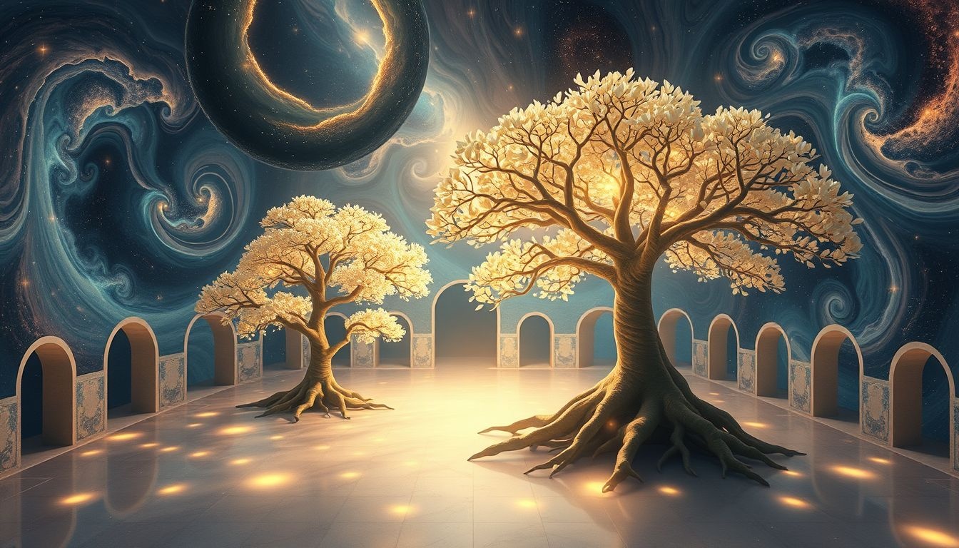 Rêver d'une cour arborée symbolise harmonie intérieure et enracinement profond.