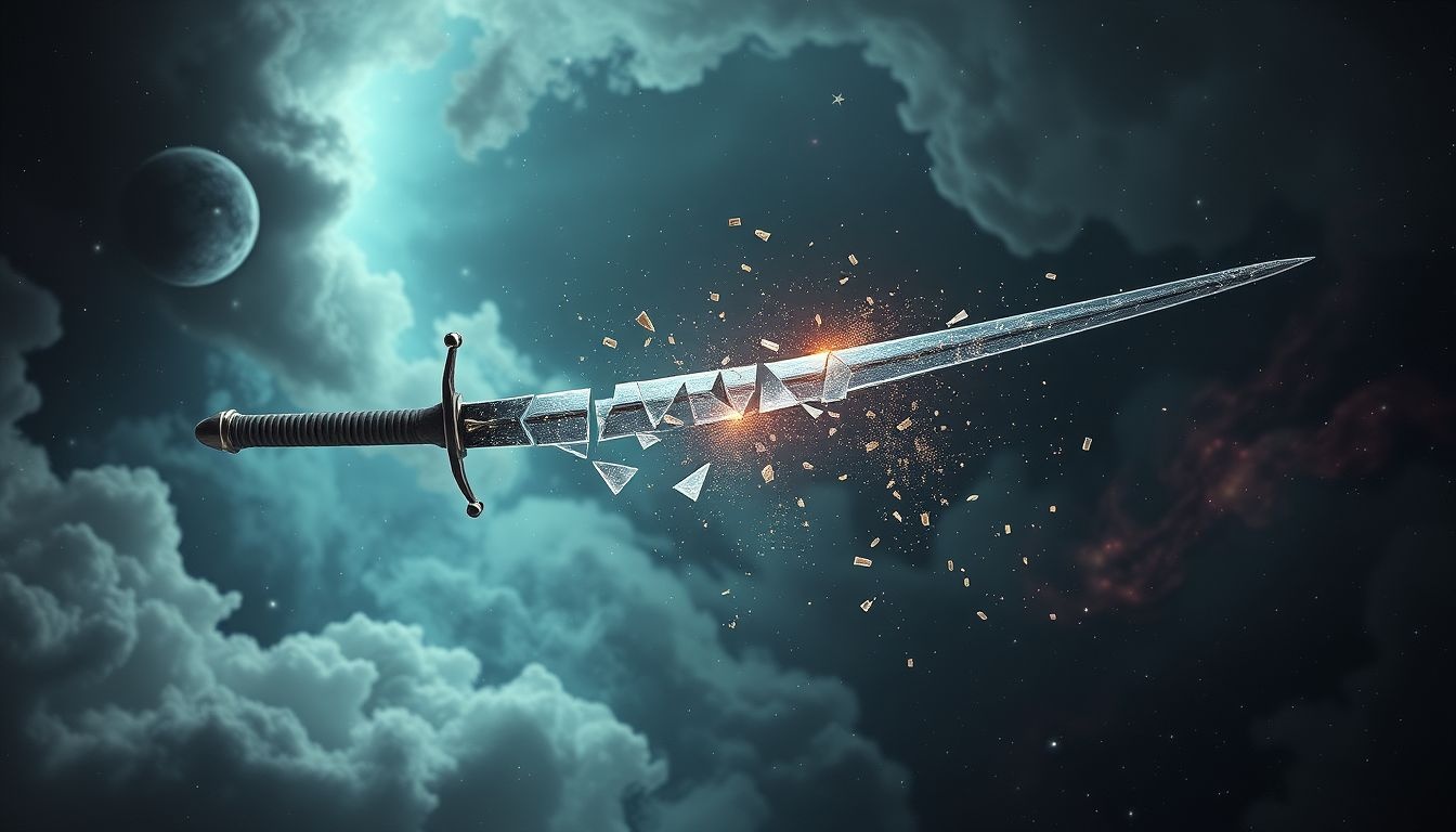 Rêver d’une épée cassée symbolise pouvoir perdu et vulnérabilité.