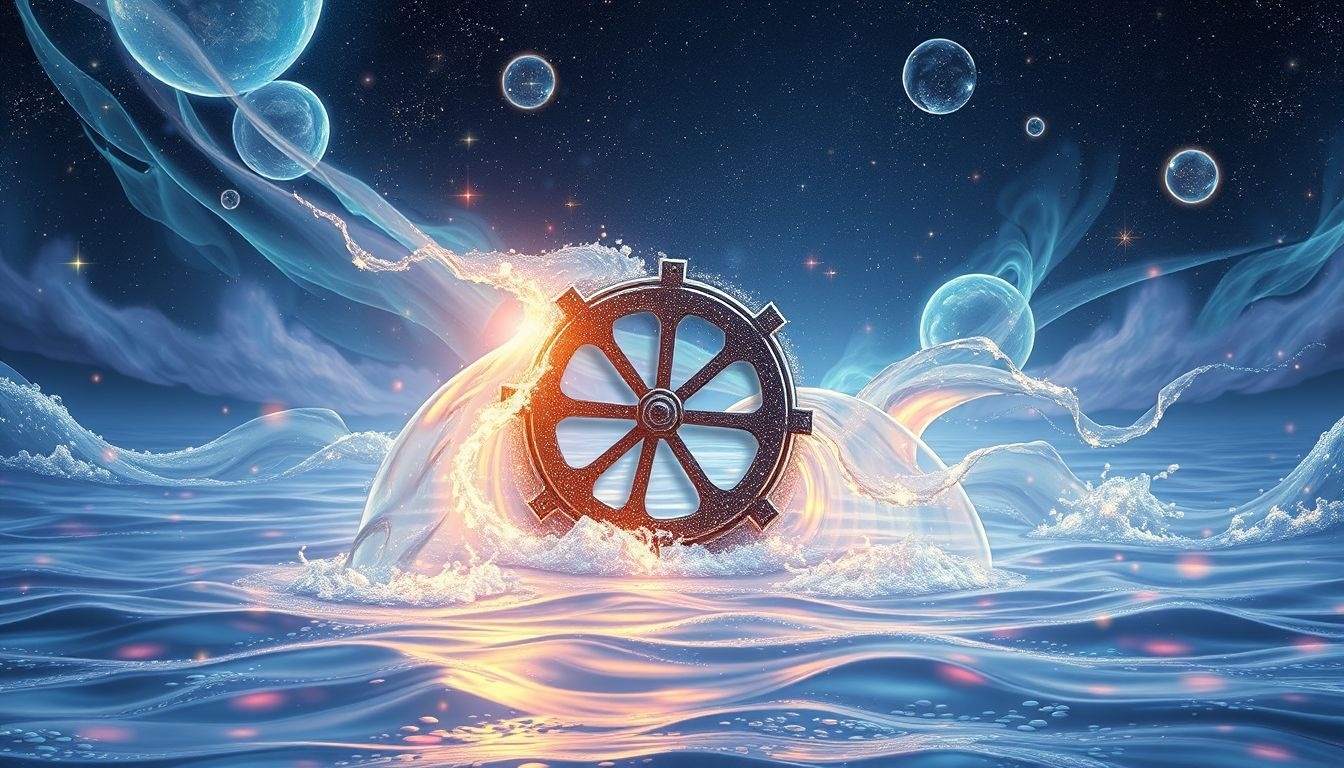 La roue de moulin symbolise le flux créatif et la communication fluide.