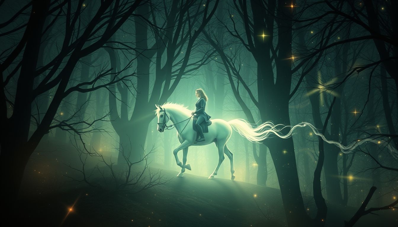 Rêver de cheval en forêt révèle souvent un voyage intérieur mystérieux.