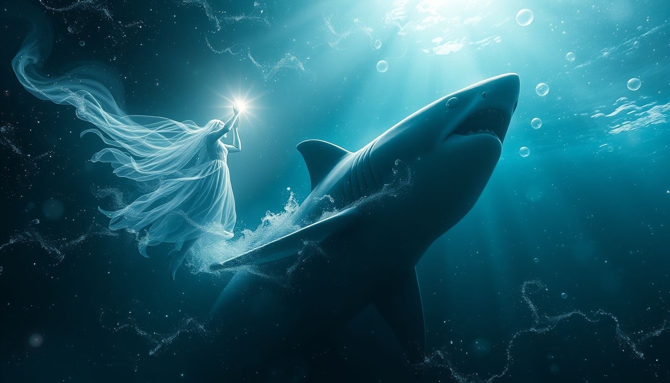 Rêver de sauver d’un requin symbolise courage et protection désintéressée.