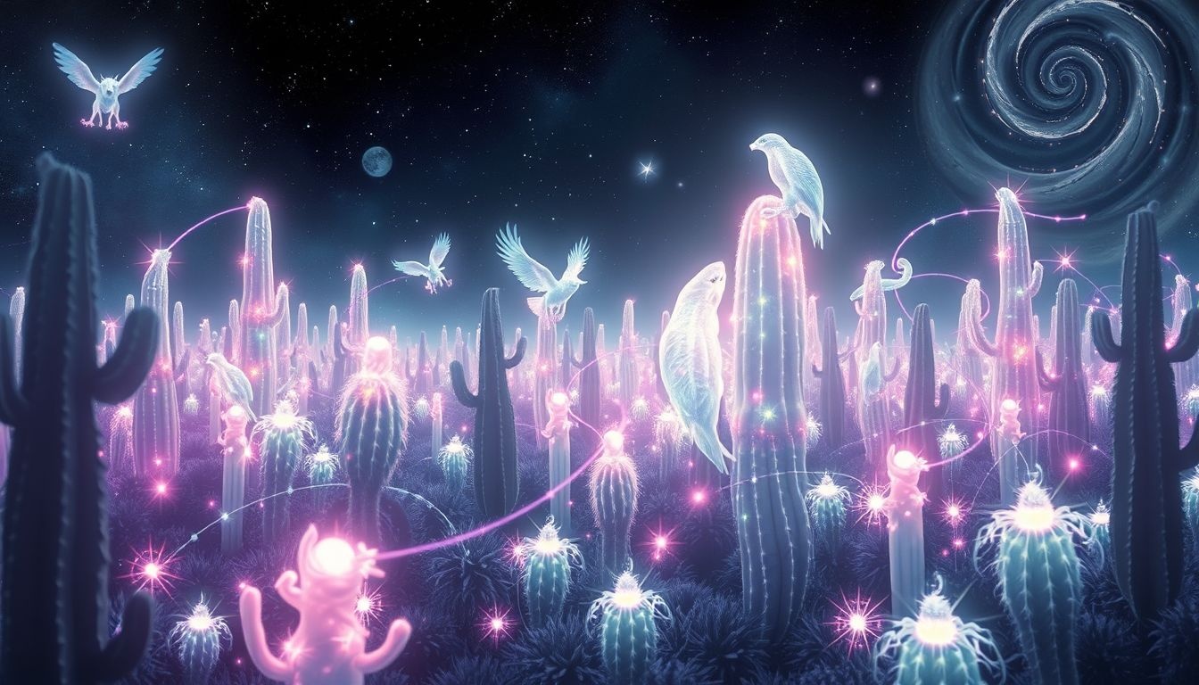 Voir des animaux parmi cactus symbolise harmonie entre instincts et nature.