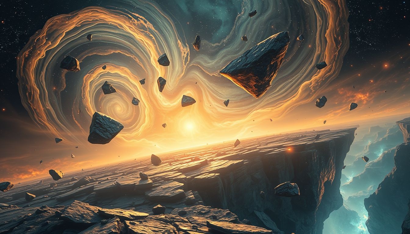 Les éclats tombants symbolisent la peur de perdre le contrôle futur.