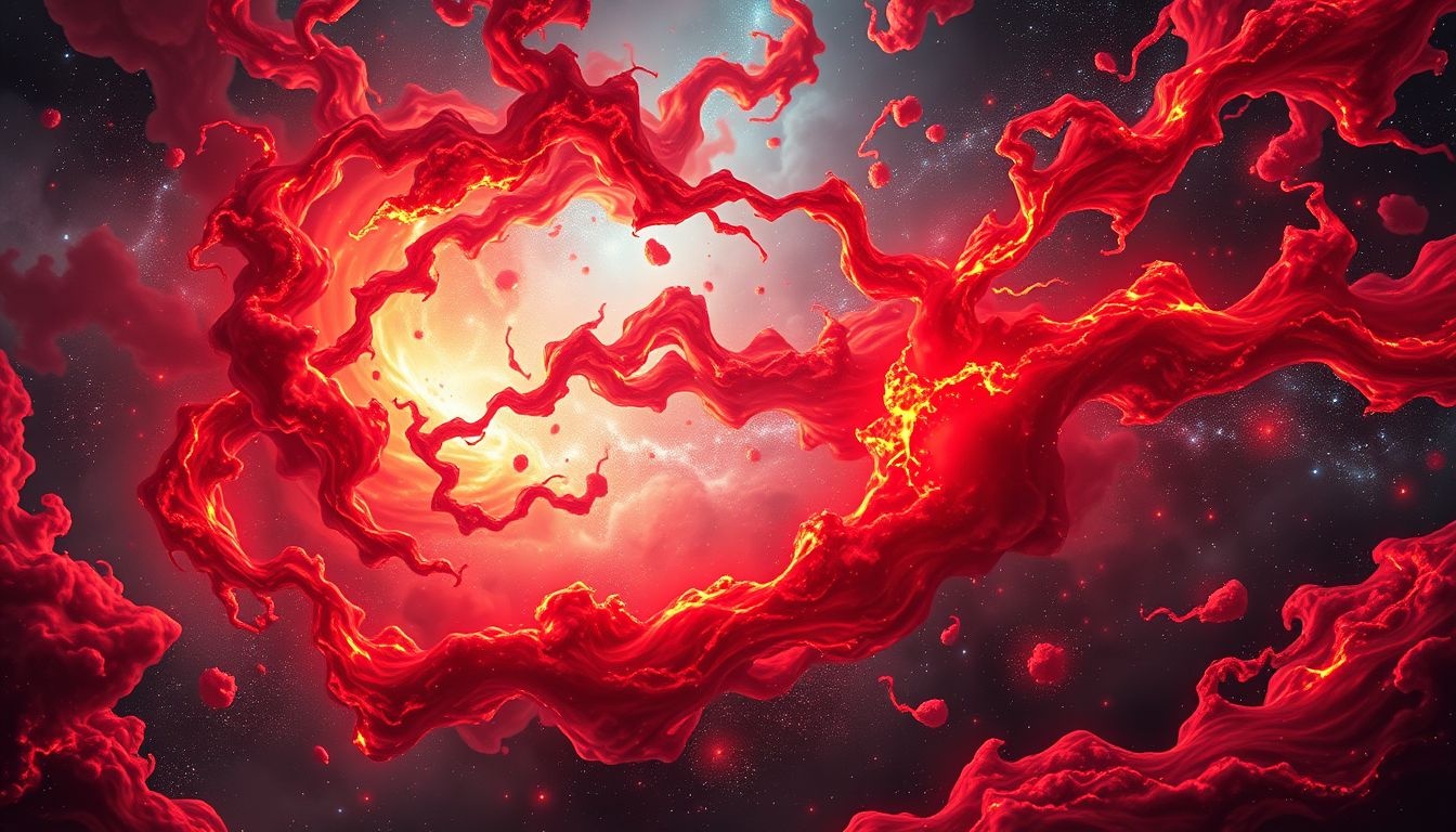 Les éclats rouges symbolisent souvent colère intense et énergie vive.