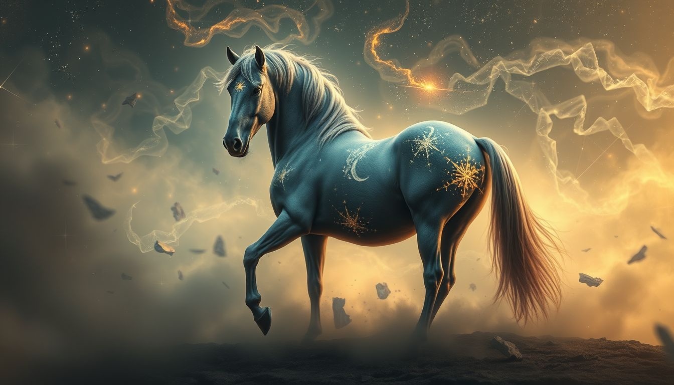 Un vieux cheval symbolise blessures émotionnelles mais aussi résilience intérieure.