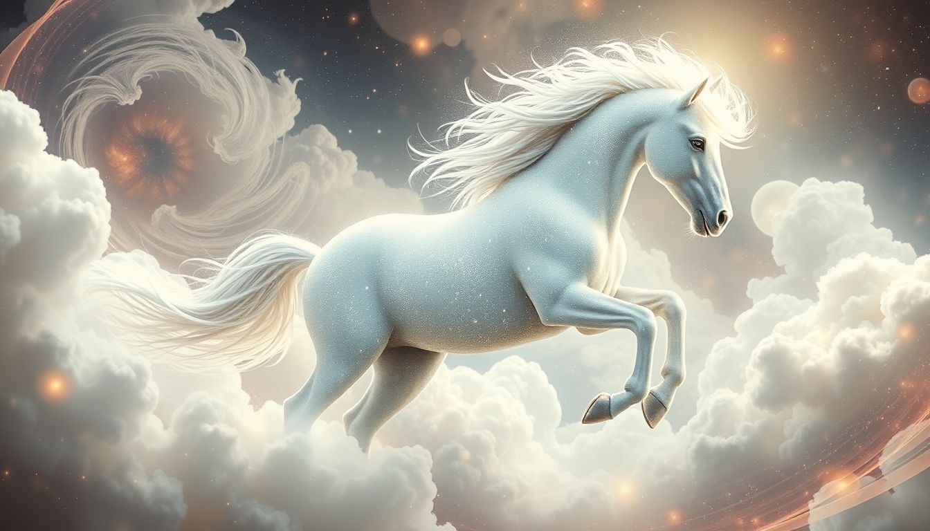 Un vieux cheval blanc symbolise la pureté et la sagesse spirituelle.