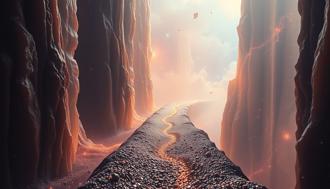 Une chaussée étroite symbolise les obstacles et choix restreints.