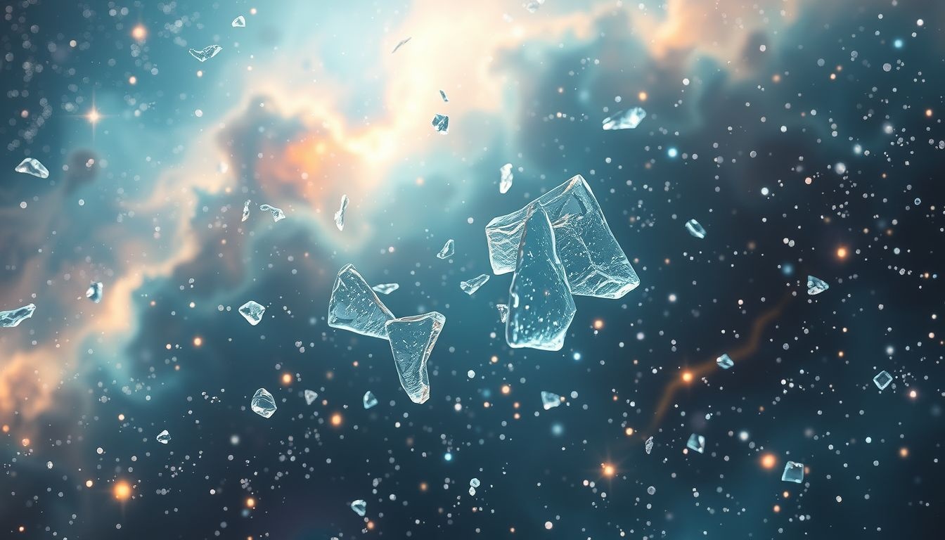 Les éclats de verre symbolisent souvent fragilité et transformation intérieure.