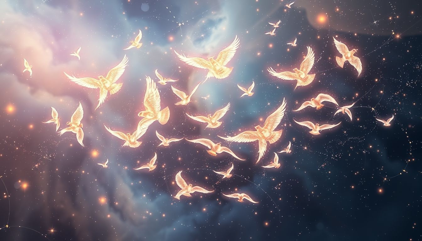 Les essaims d'oiseaux symbolisent l'harmonie et la communication fluide.