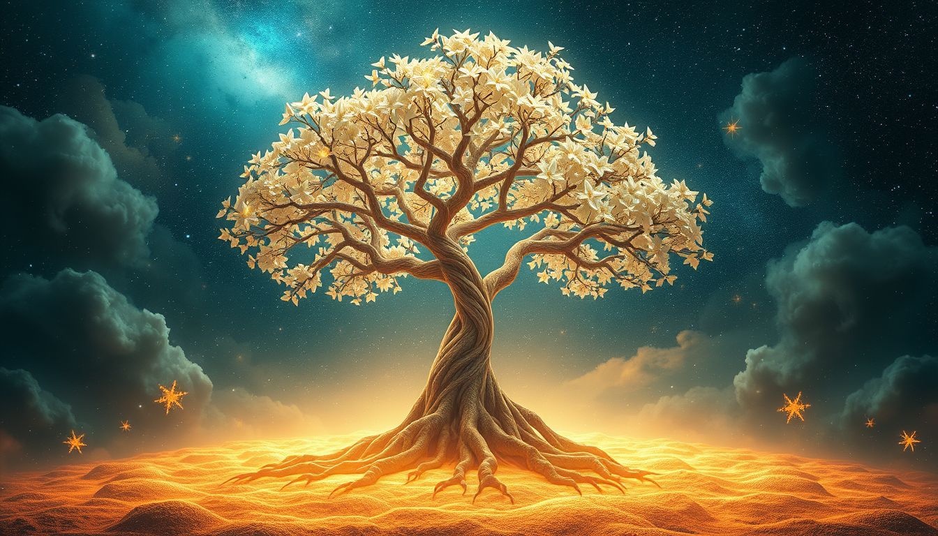 L'arbuste symbolise la croissance intérieure et le potentiel enraciné.