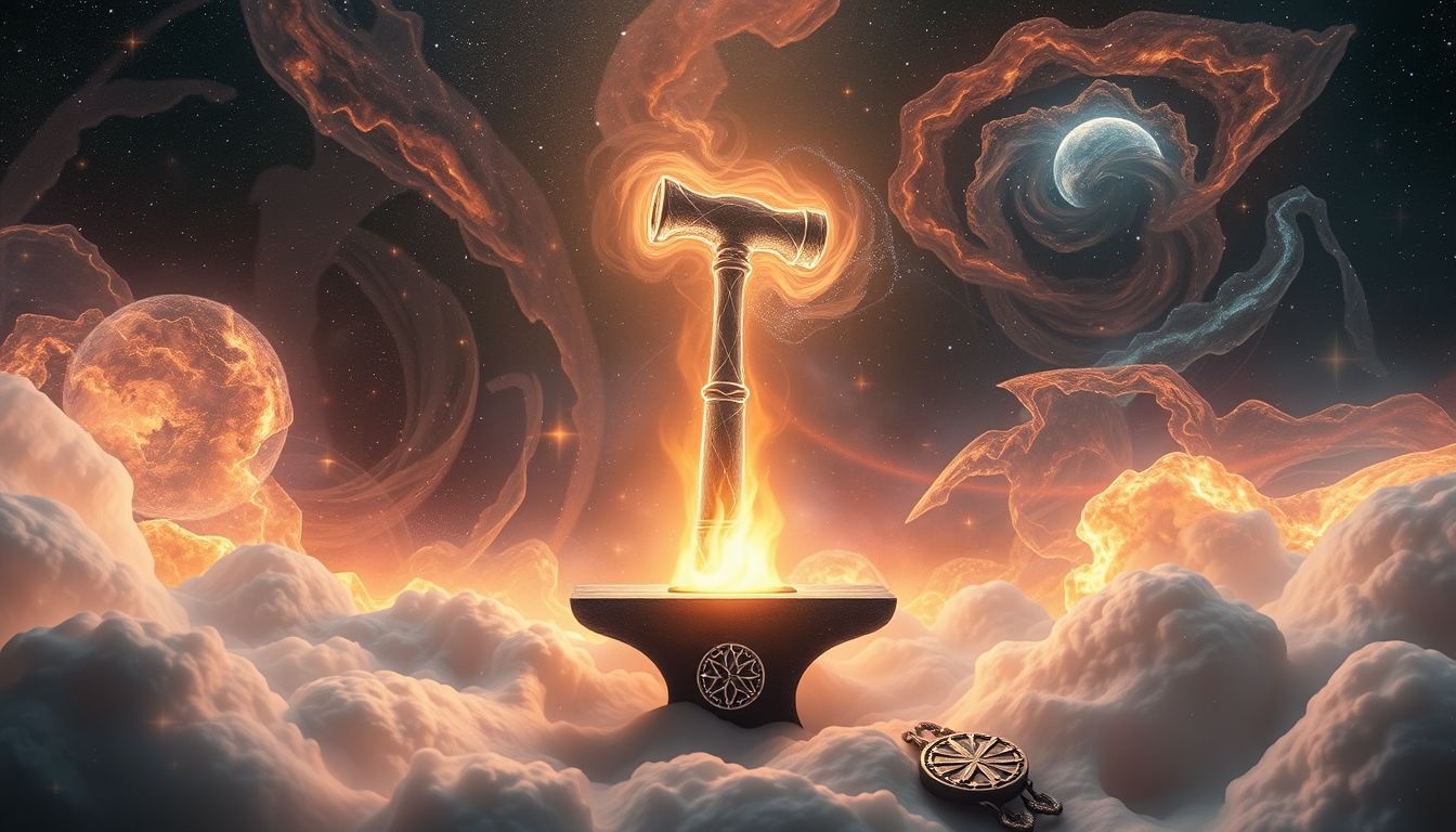 Le marteau symbolise la force intérieure et la transformation personnelle.