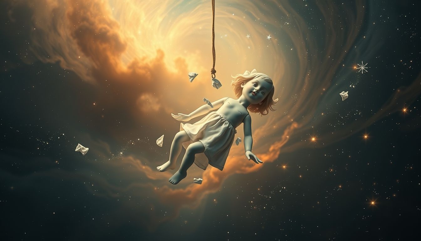 Une poupée cassée symbolise souvent une fragilité émotionnelle profonde.