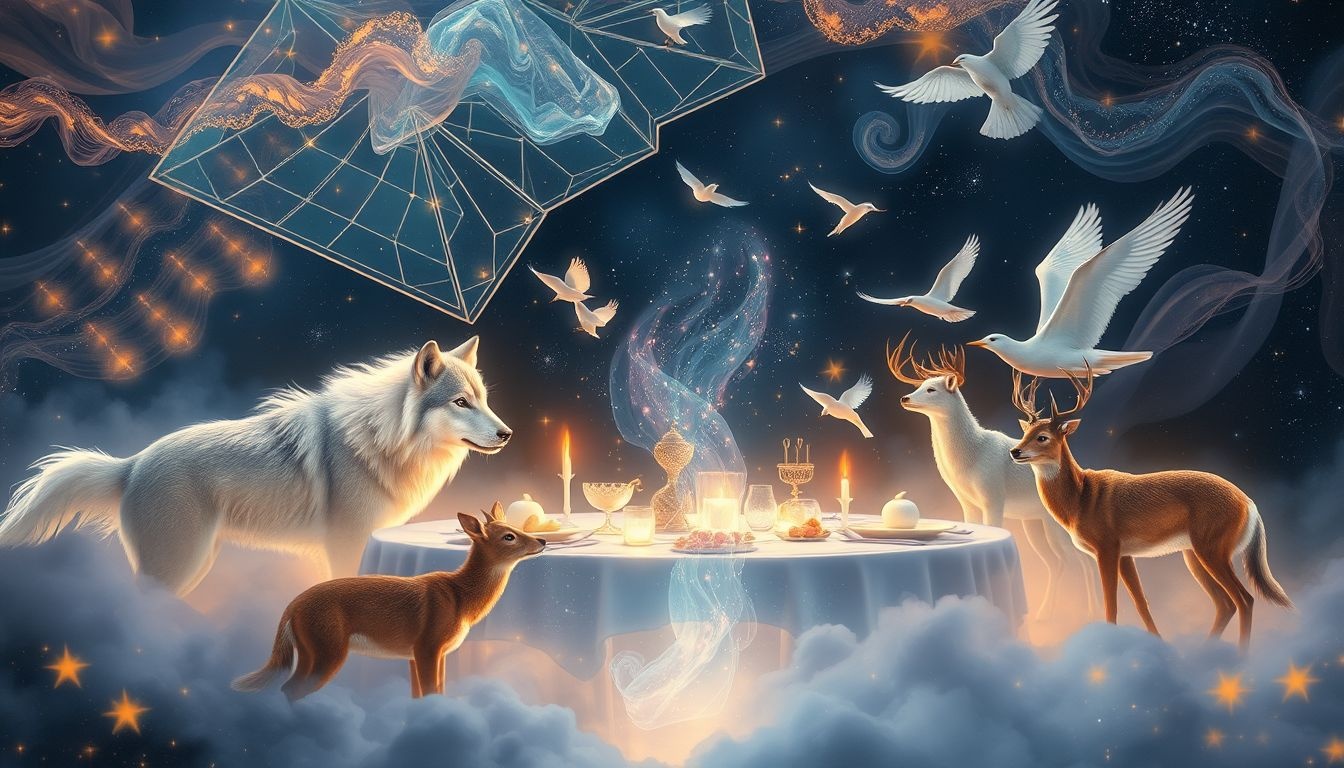 Rêver d’un festin avec des animaux symbolise l’abondance instinctive.