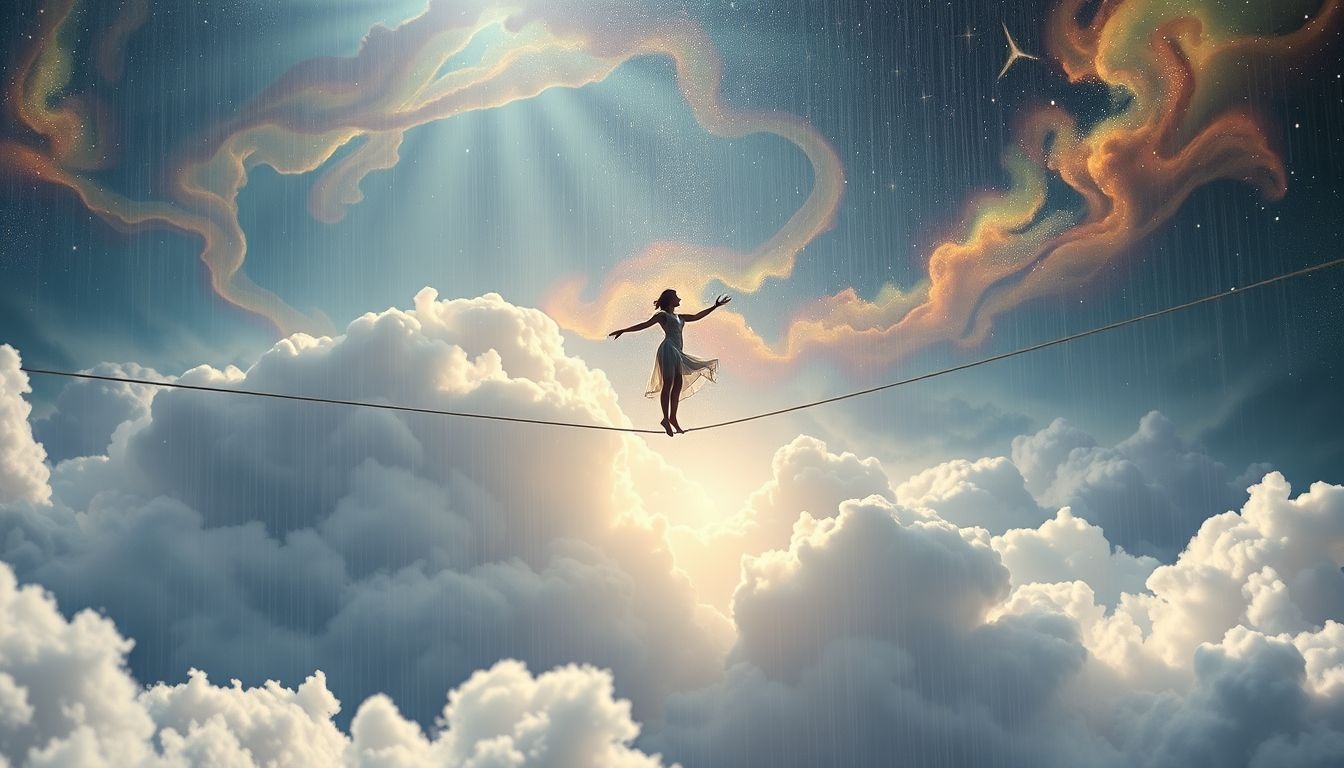 Rêver d’un funambule sous la pluie symbolise purification et renouveau.