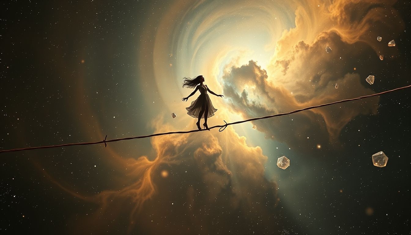 Rêver d’un funambule sur fil rouillé symbolise un équilibre fragile.