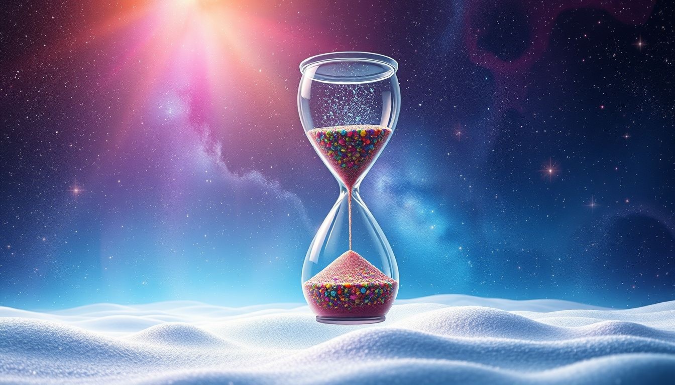 Le sable coloré dans un sablier symbolise les émotions variées du temps.