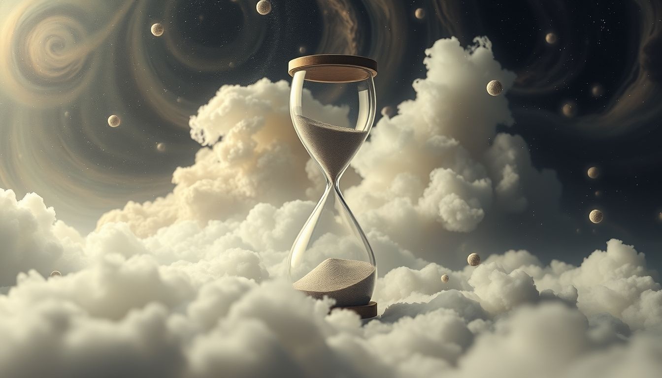 Un sablier figé symbolise un obstacle mental empêchant l'évolution.