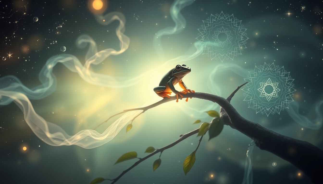 La grenouille arboricole symbolise l’intuition et la transformation spirituelle.