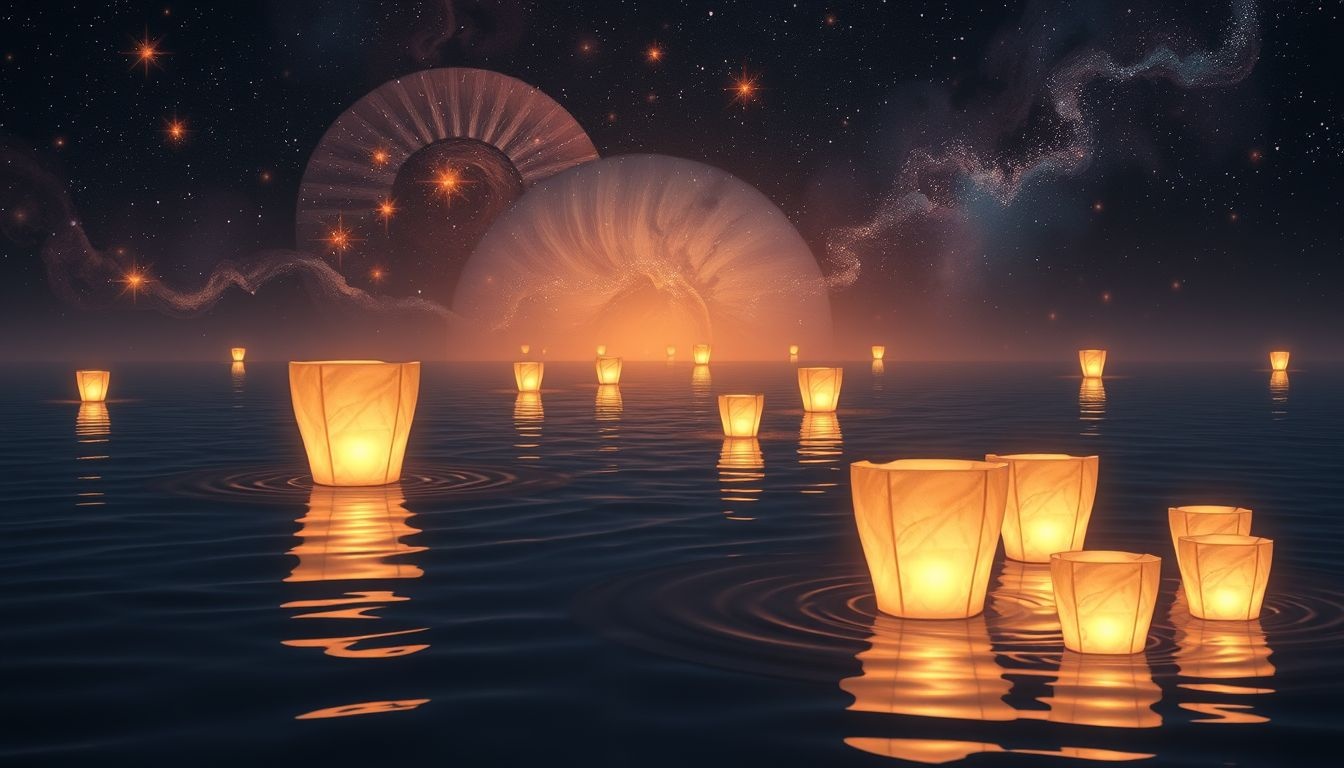 Les lampions flottants symbolisent la libération émotionnelle et la purification.