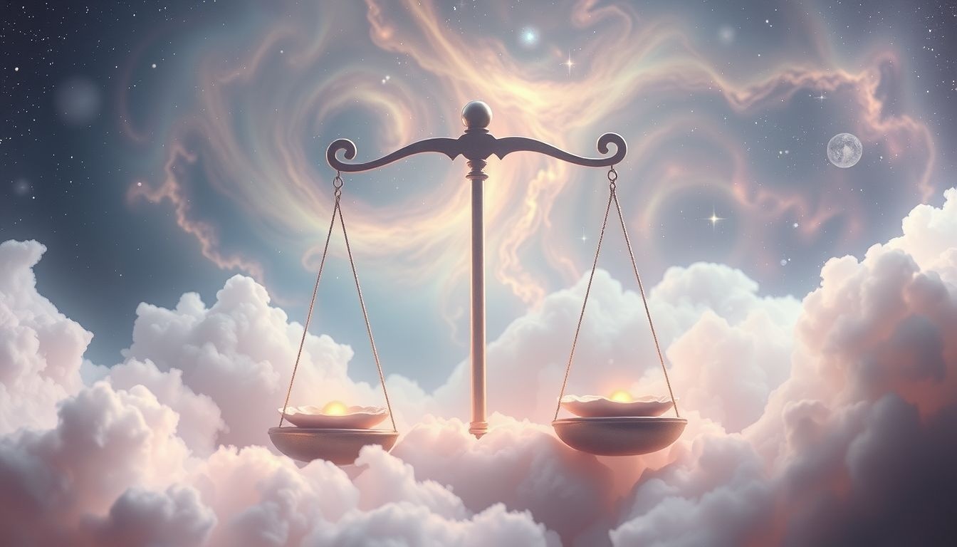 Les plateaux de balance symbolisent souvent justice et équilibre intérieur.