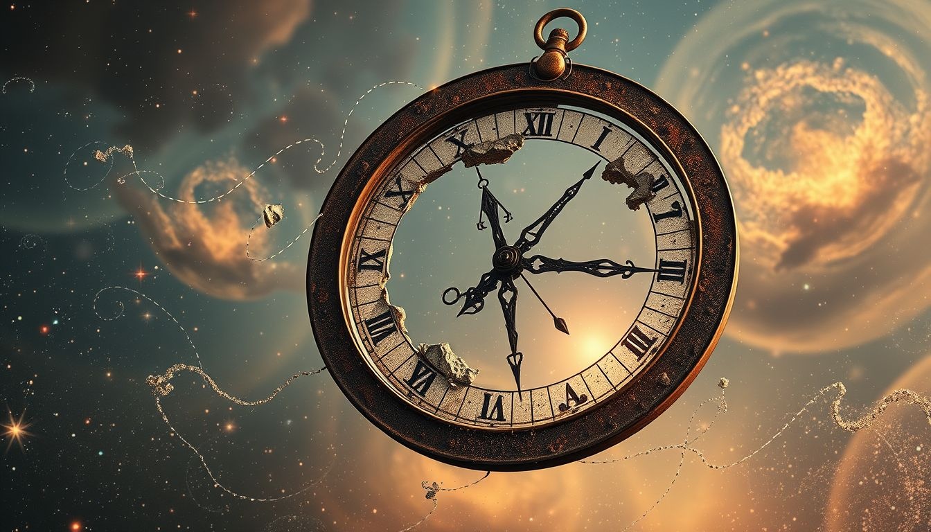 Un cadran solaire rouillé symbolise le temps stagnant et les regrets.