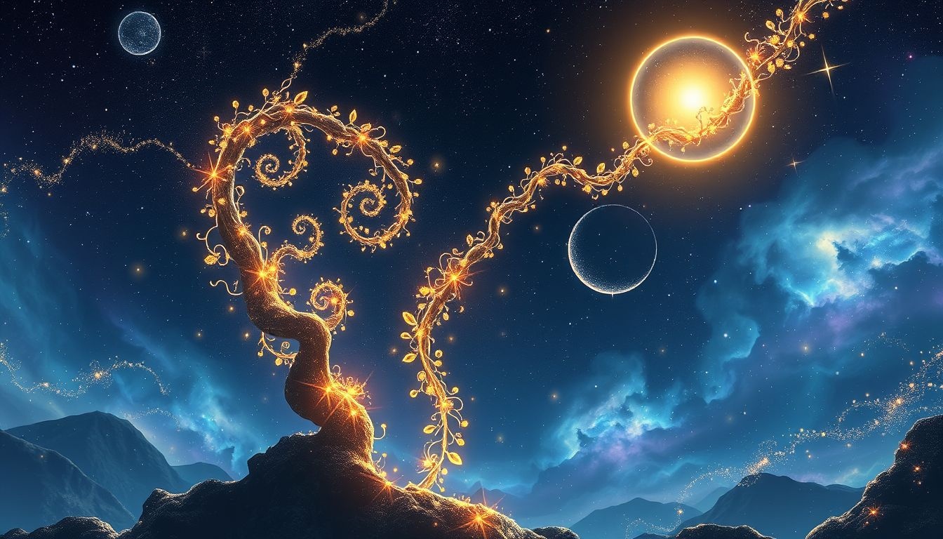 Les vrilles ascendantes symbolisent l'aspiration vers la réussite et l'évolution.