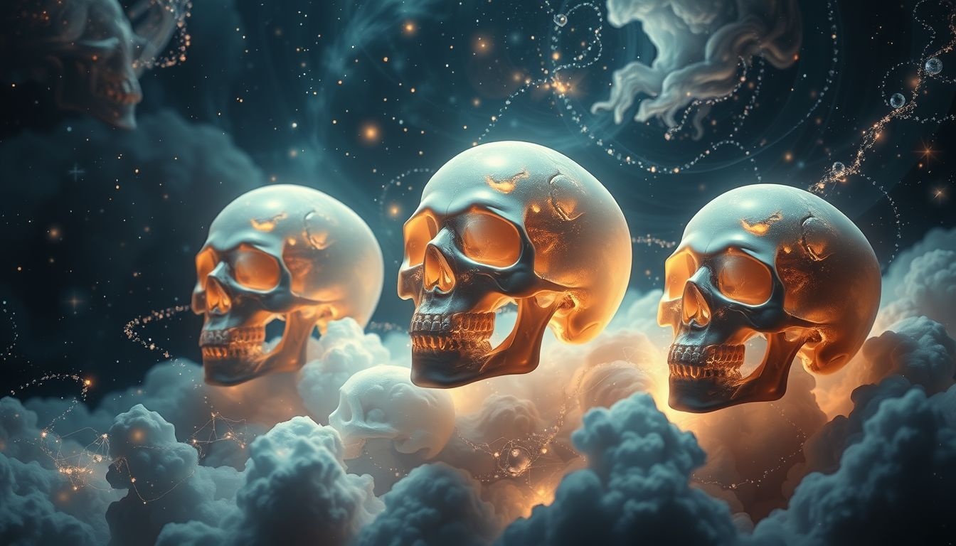 Les crânes en rêve symbolisent souvent transformation et renouveau intérieur.