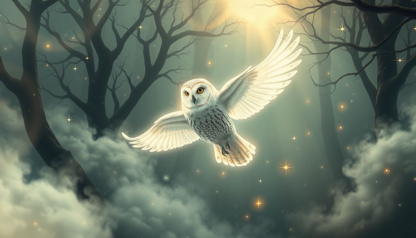Le hibou symbolise souvent la sagesse dans la forêt obscure.