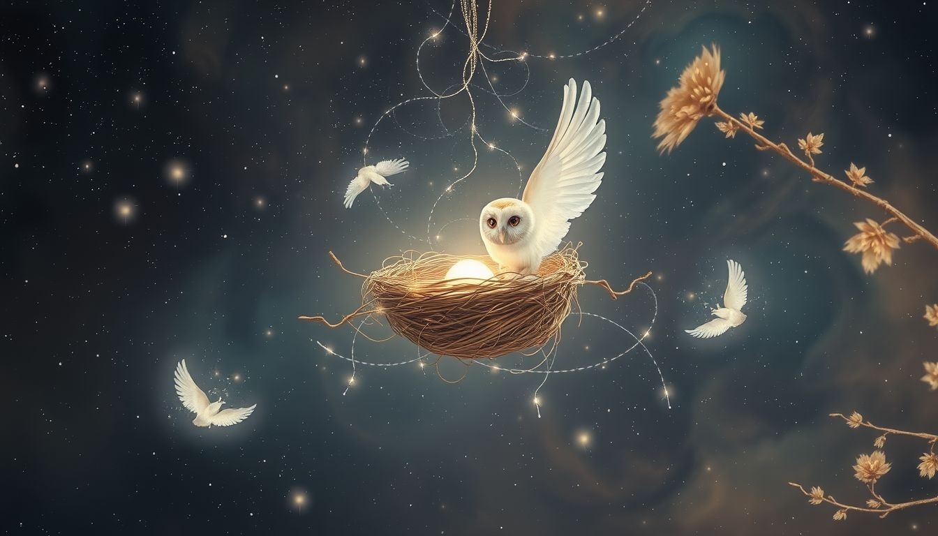 Le nid de hibou symbolise la sagesse et la protection maternelle.