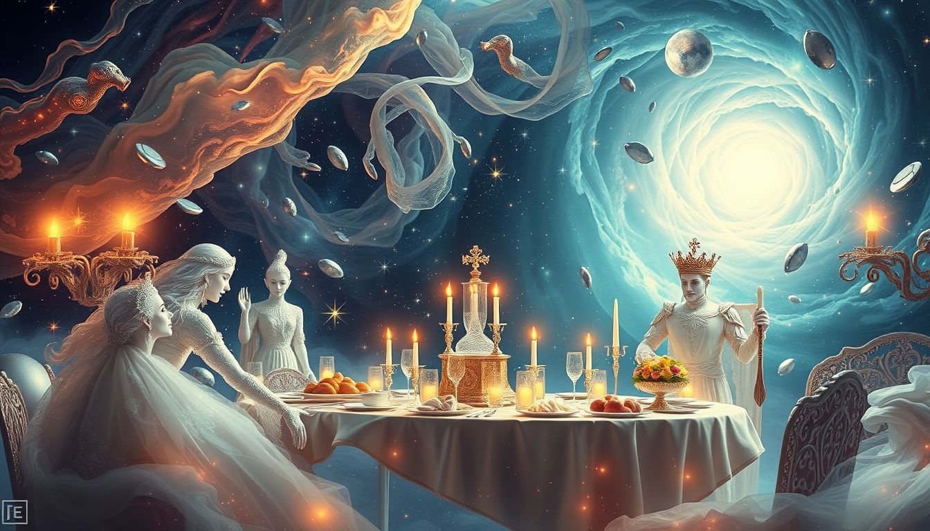 Rêver d’un festin princier symbolise l’abondance et le pouvoir.